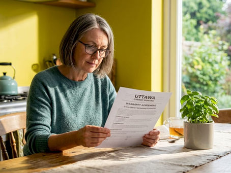 Homeowner reviewing paint warranty paperwork