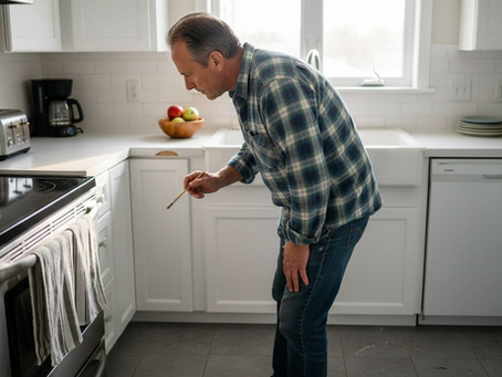 Ottawa homeowner inspecting refinished cabinets