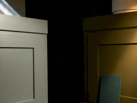 Sage and olive cabinet finishes under changing light