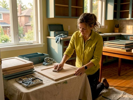 Ottawa woman refinishing kitchen cabinet door