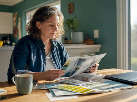 Homeowner reviewing premium paint brochures