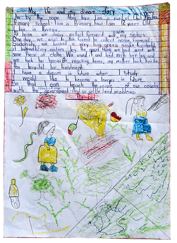 A child's story with text and a picture at the bottom. It is part of the Seeds for Development Story Competition