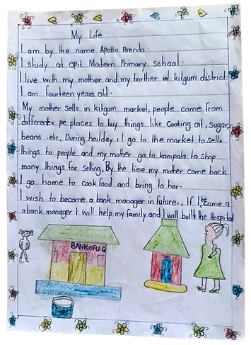 A child's story with text and a picture at the bottom. It is part of the Seeds for Development Story Competition