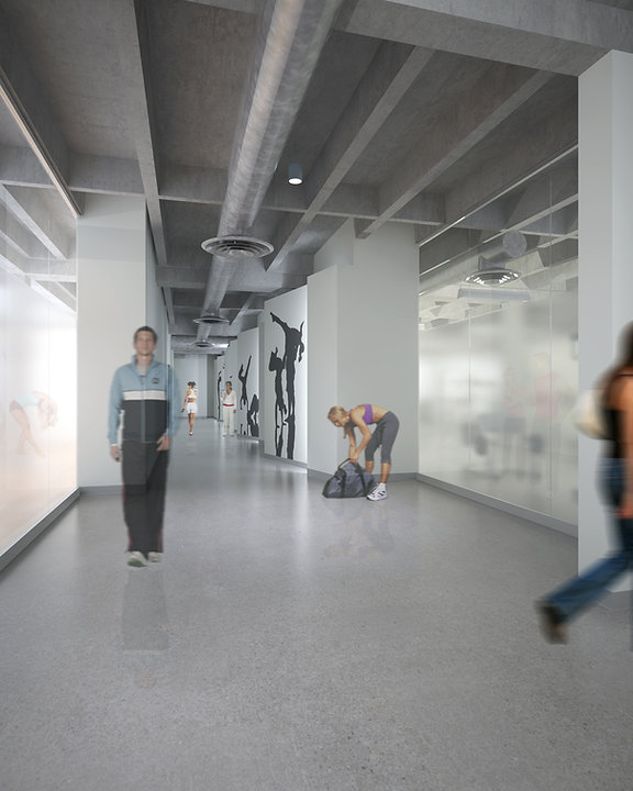 minimalist concrete gym interior circulation
