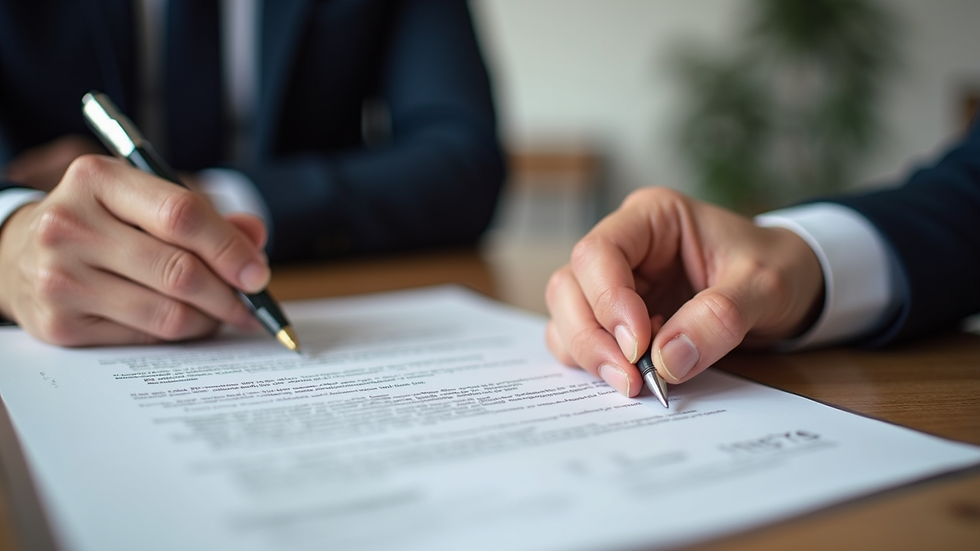 Close-up view of a mediation agreement being signed