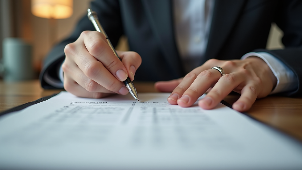 Close-up view of hands writing notes during a mediation session
