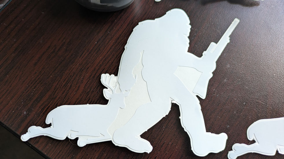 This Vinyl Decals is a silhouette of Sasquatch Bigfoot Deer hunter vinyl decal Woodland Park printing high quality