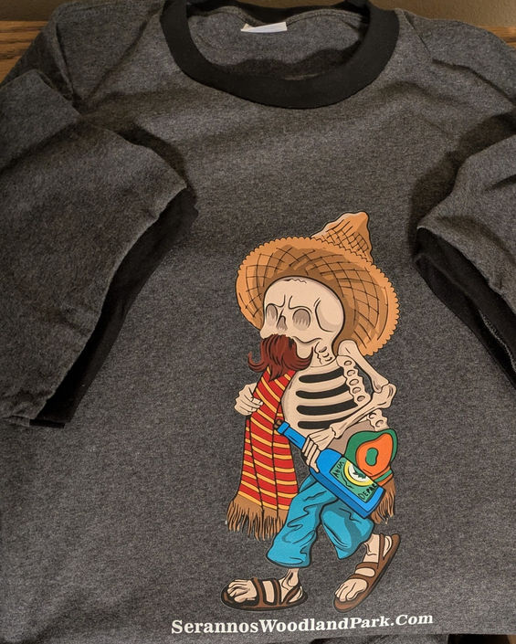 Serranos Mexican restaurant baseball t shirt in Woodland Park, Co