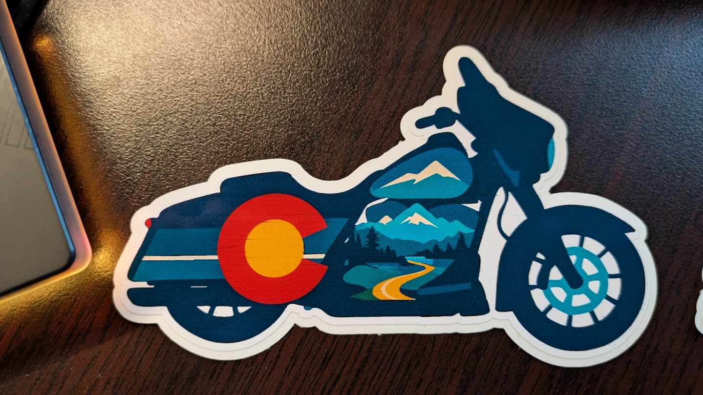 motorcycle custom Silhouette stickers, Colorado Flag decals of Harley Davidson, Yamaha, Royal Enfield, Suzuki, Honda