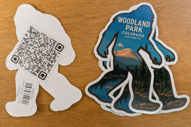 Sasquatch silhouette water bottle stickers, Woodland Park, Colorado Bigfoot Sasquatch silhouette stickers and decals
