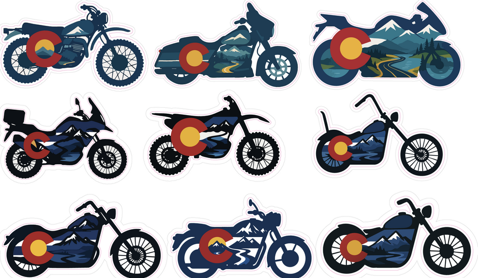 custom Colorado Flag motorcycle Silhouette stickers, decals of Harley Davidson, Yamaha, Royal Enfield, Suzuki, Honda