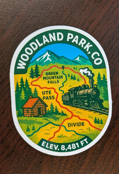 sticker, Decals Woodland Park, Colorado printing Brian Lloyd Designs Pikes Peak Printing Colorado Ute Pass Historical Society