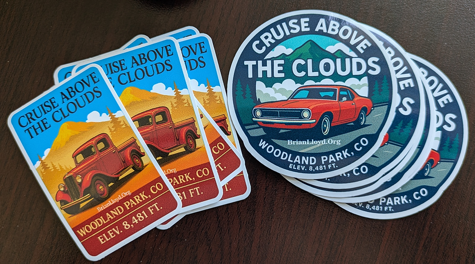Woodland Park, Co Cruise above the clouds water bottle, laptop sticker, decal