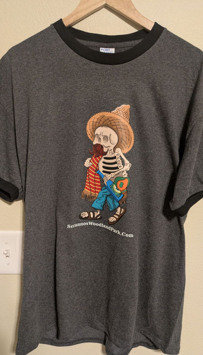 Serranos Mexican restaurant baseball t shirt in Woodland Park, Co