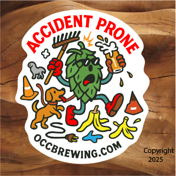Occ Brewing Stickers, Co sticker, Accident Prone Beer Decals Old ...