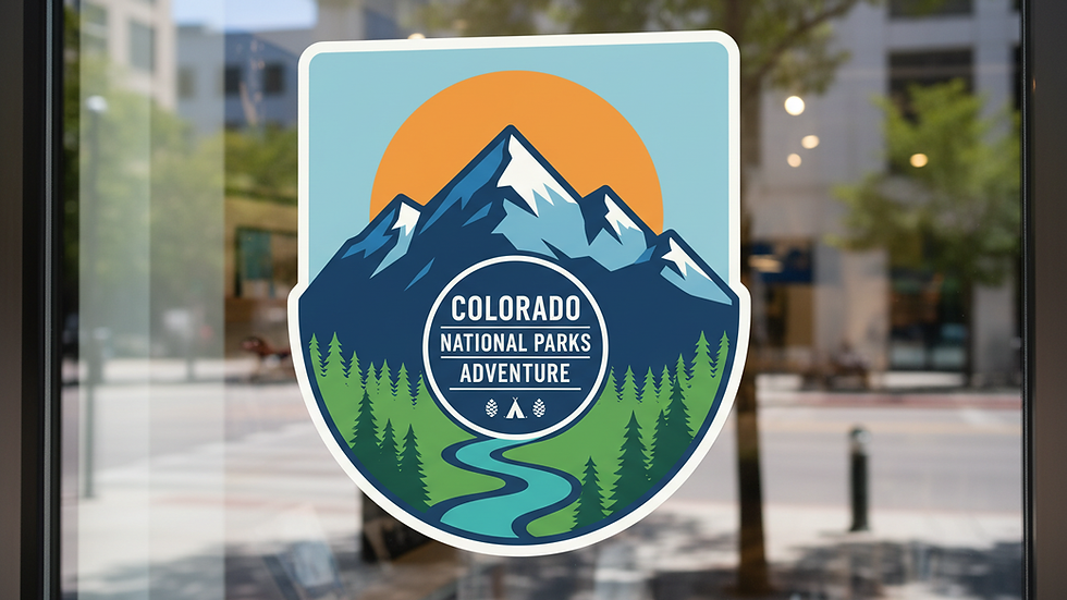 Close-up view of a vibrant custom vinyl decal on a storefront window