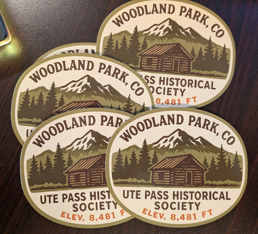 Ute Pass Co historical society Water Bottle, Laptop, sticker, Decal with the elevation & city name of "Woodland Park, Co