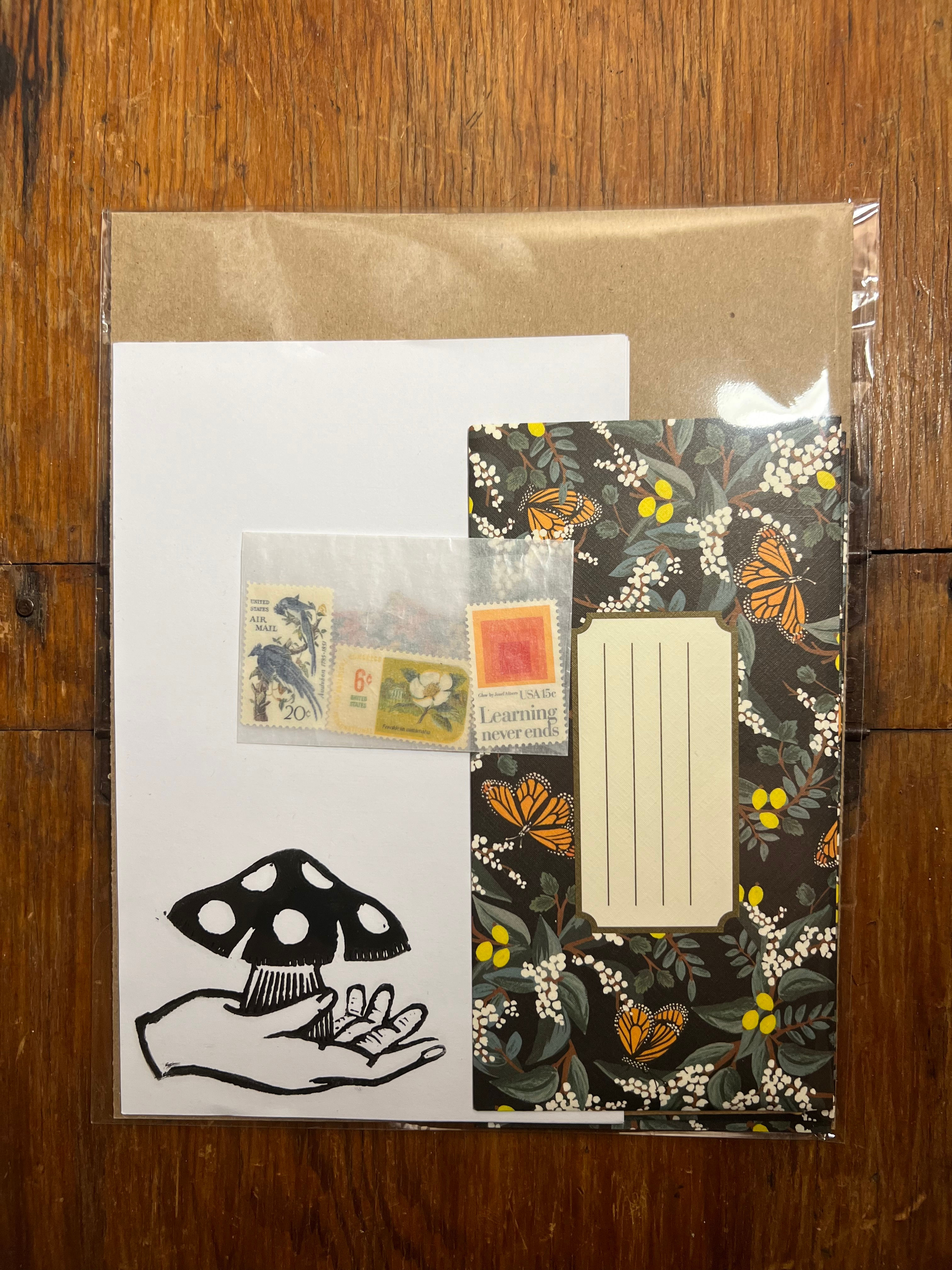 Block-Printed Mushroom Stationery Set | Vintage Postage