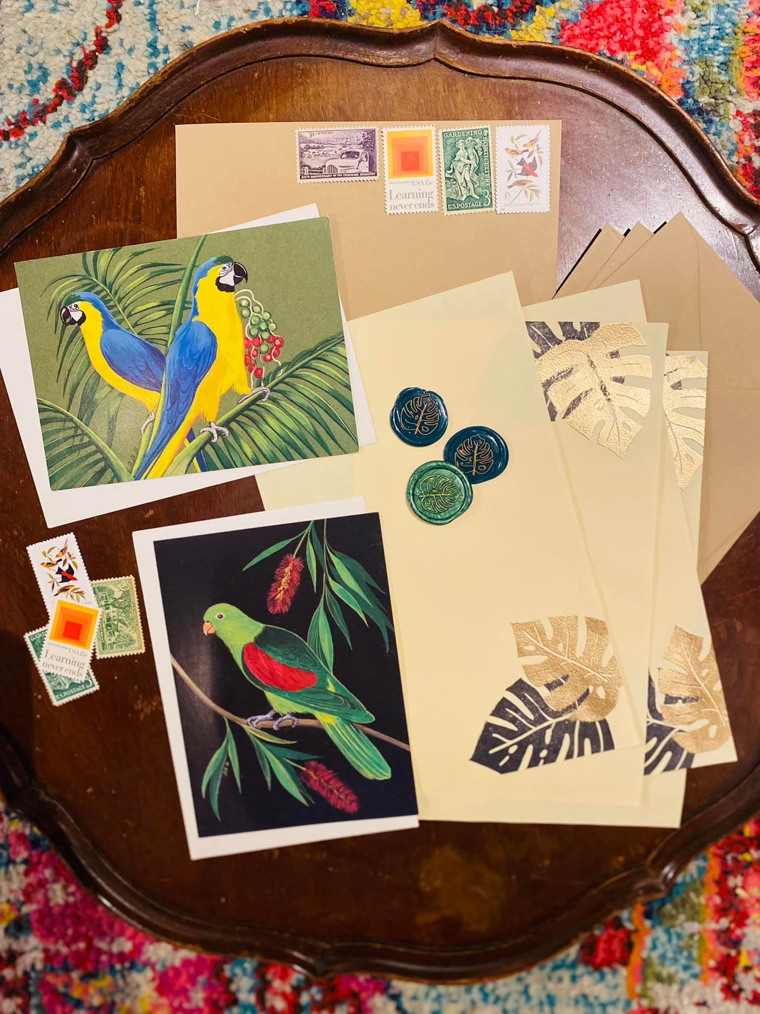 Tropical Stationery Set | Block Printed, Embossed Stationery | Thrifted Cards