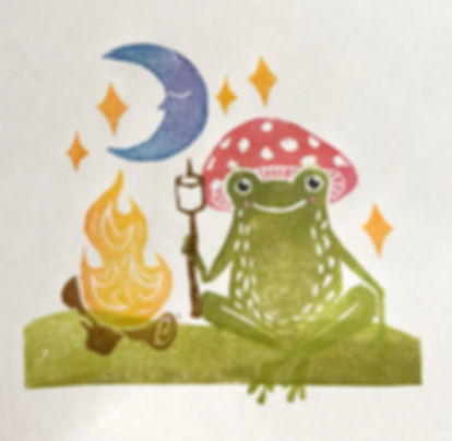 Camp Frog | Lino Print on Recycled Paper