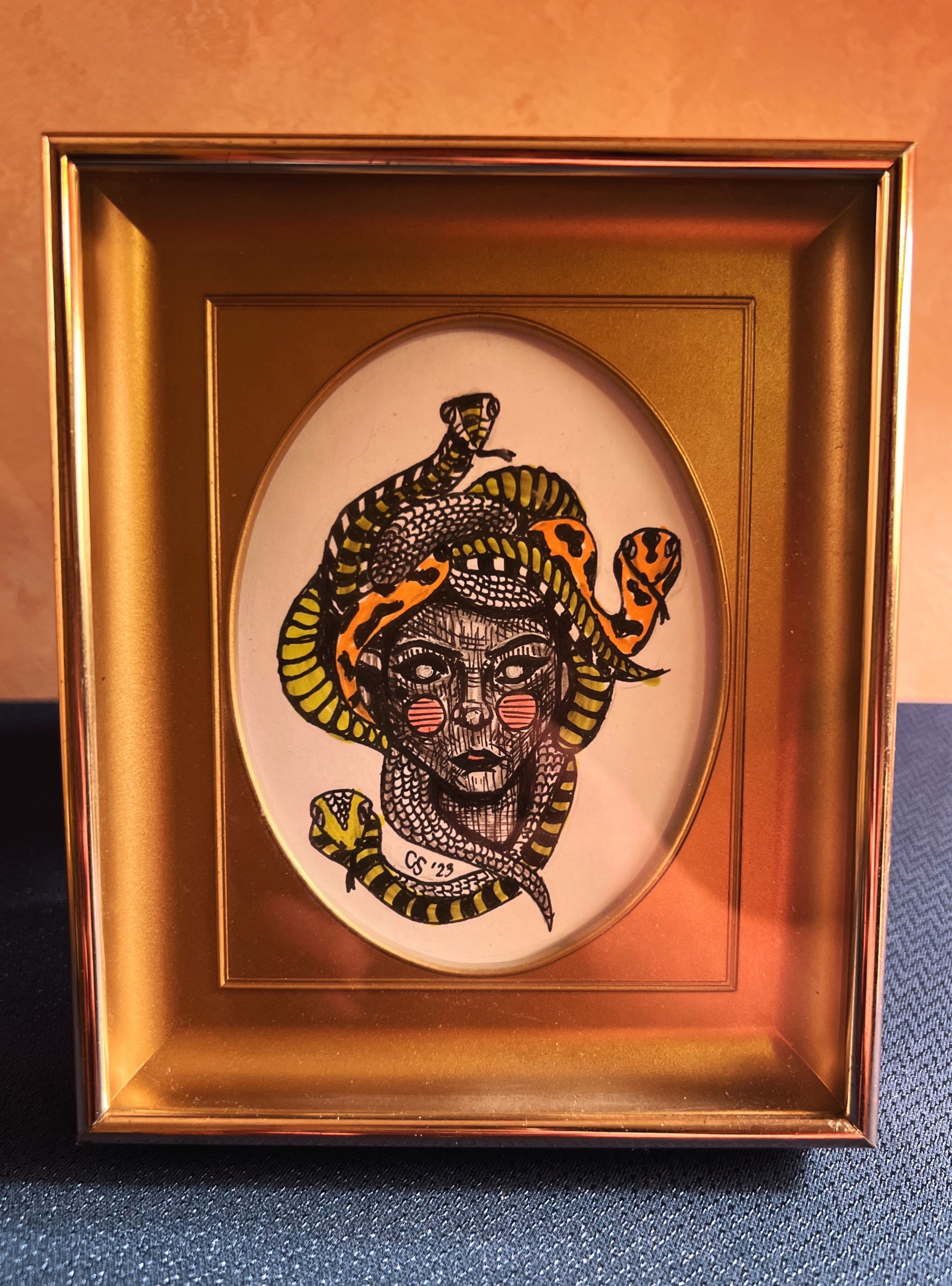 Medusa | Pen & Ink | Vintage Frame