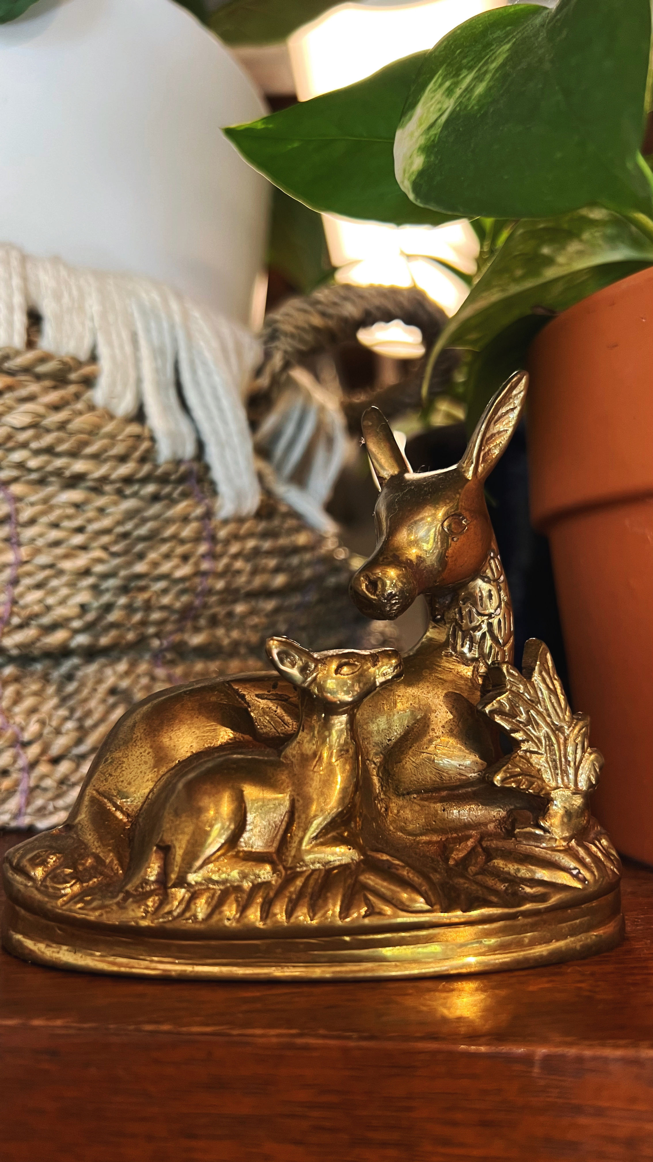 Vintage Brass Figurine | Doe & Fawn | Paperweight | Collectible