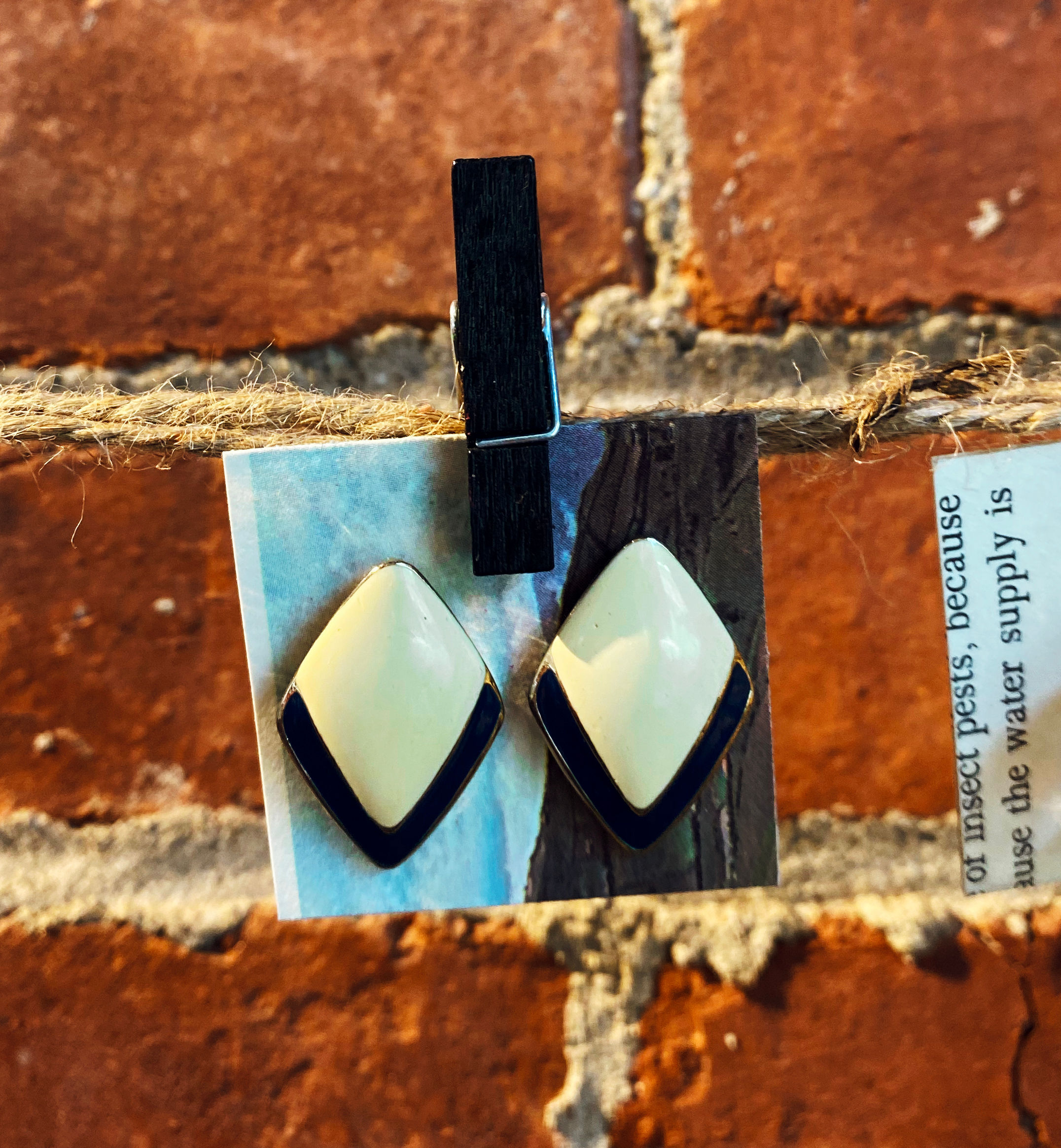 Vintage, Geometric, Enamel Earrings