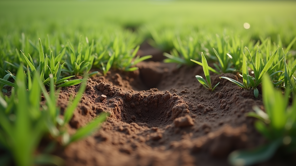 Close-up view of aeration holes in McDonough clay soil lawn