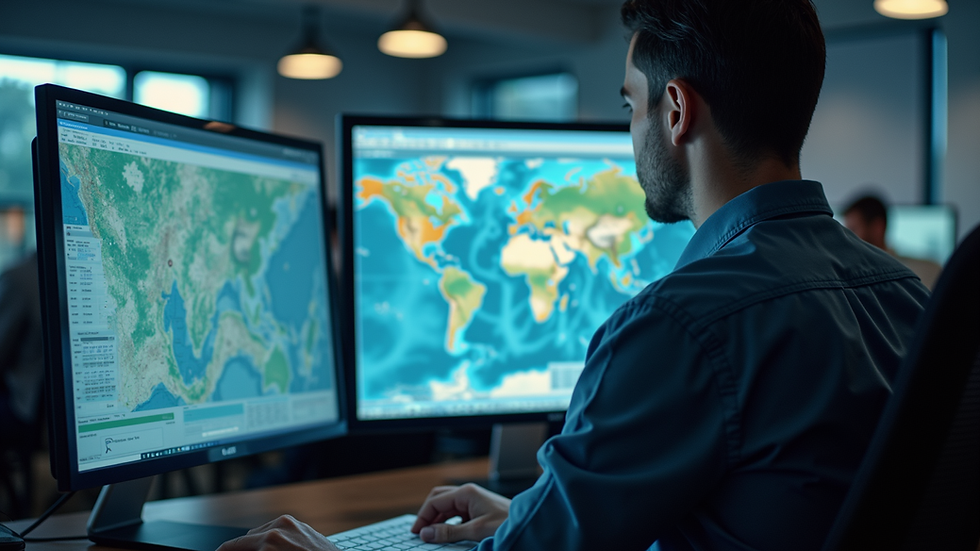 Eye-level view of a GIS analyst working on a map interface