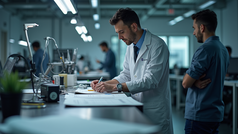 Eye-level view of a well-organized engineering workspace