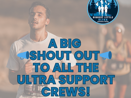 Ultra distance runners and caption encouraging support crew gratitude
