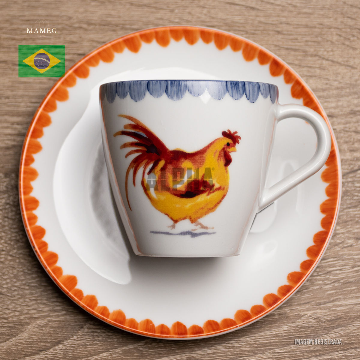 Xícara de Chá com Pires Porcelana Mameg Galo