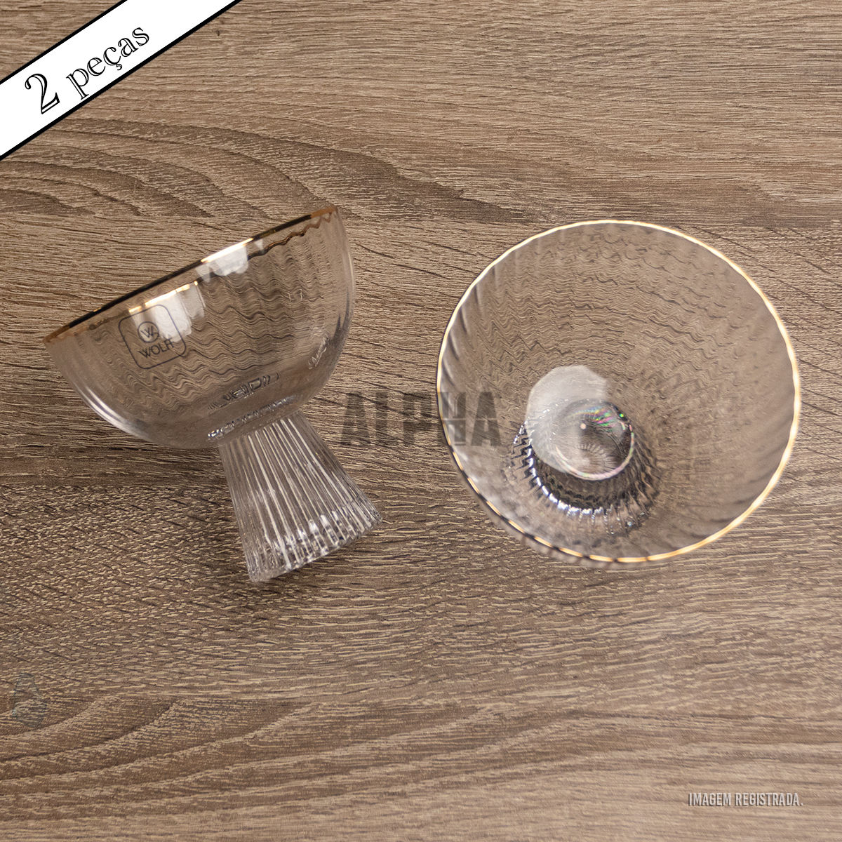 Conjunto 2 Taças Sobremesa Fio Dourado Cristal Ecológico
