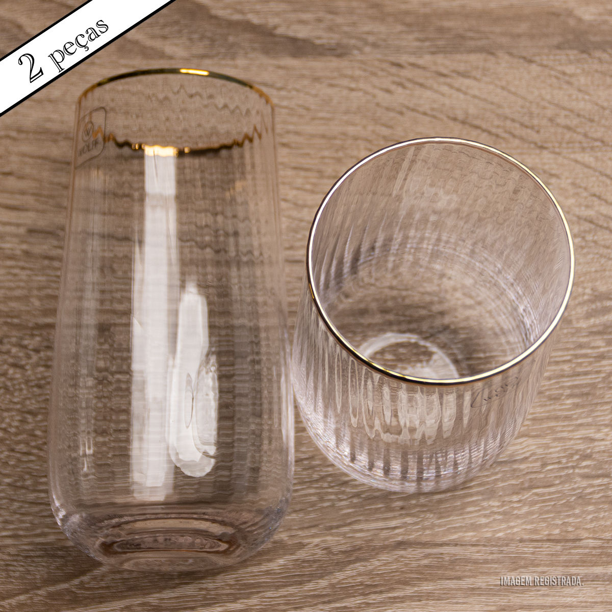 Conjunto 2 Copos Altos Lines com Fio de Ouro 450ml Vidro