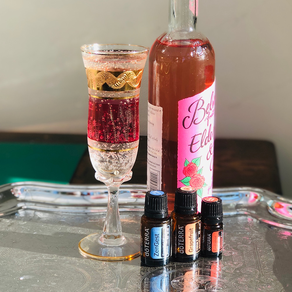 Elderflower with sparkling water in a champagne glass