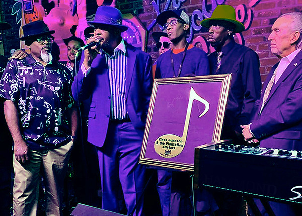 Vince Johnson & the Plantation Allstars honored with the Beale Street Brass Note Award.