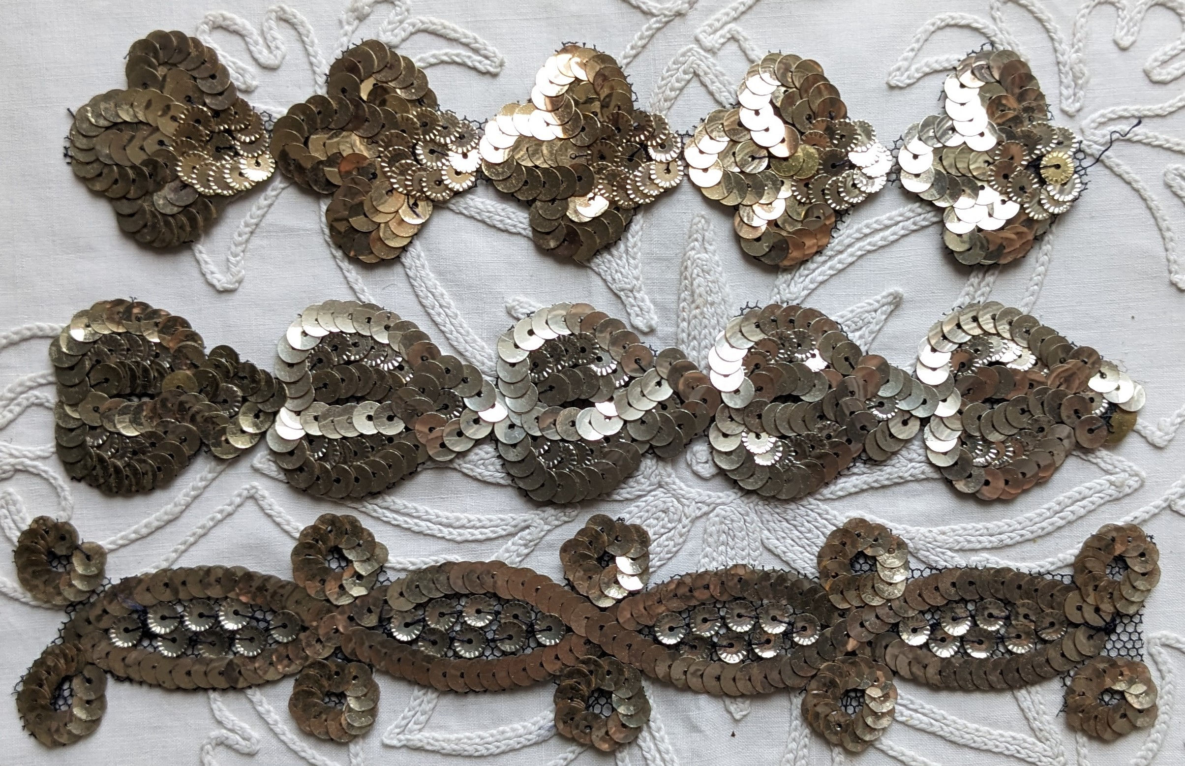 A lot of 3 Vintage Celluloid and Silver Metal Spangle Dress Applique