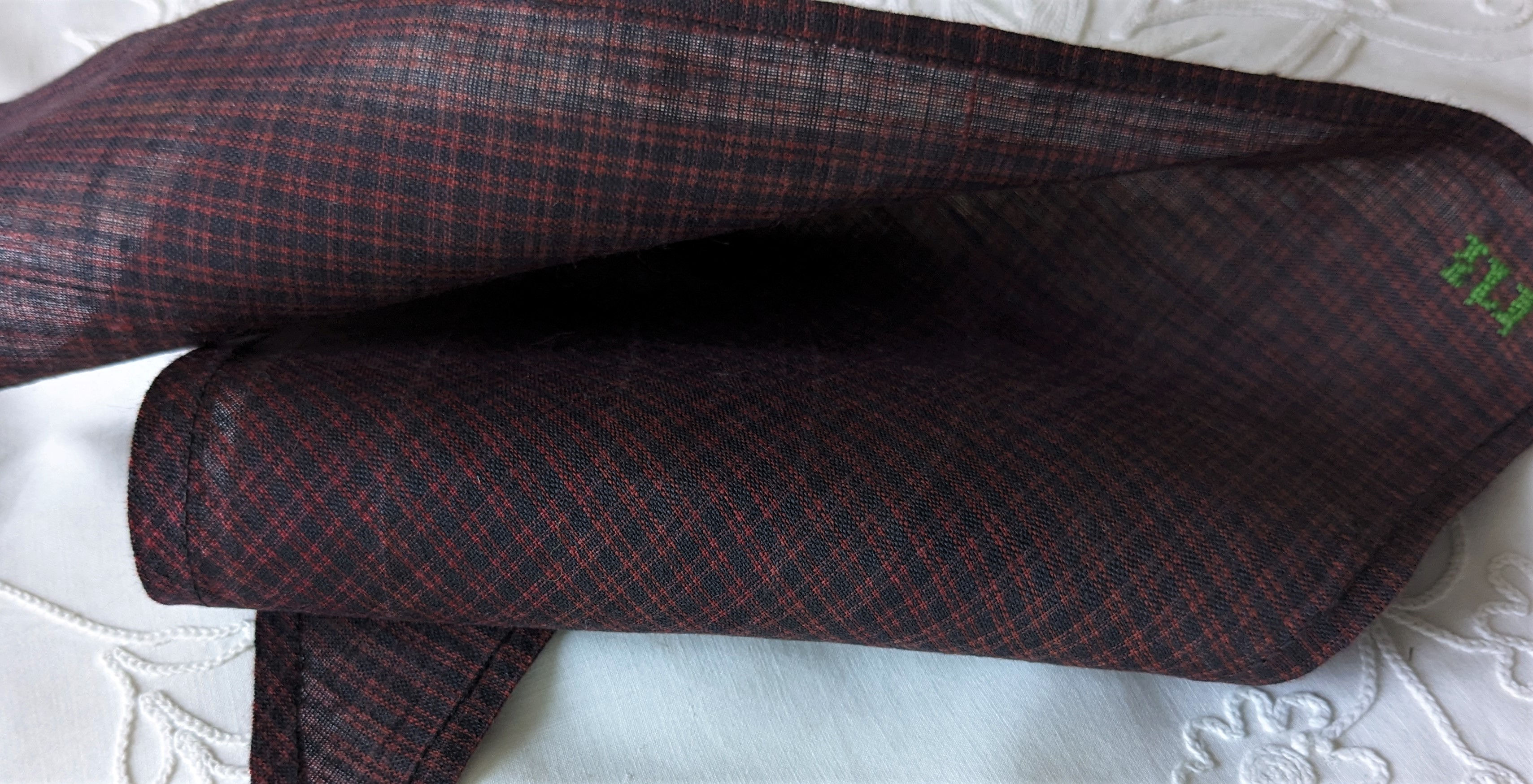 Antique Dutch Plaid Triangle Scarf w/Monogram