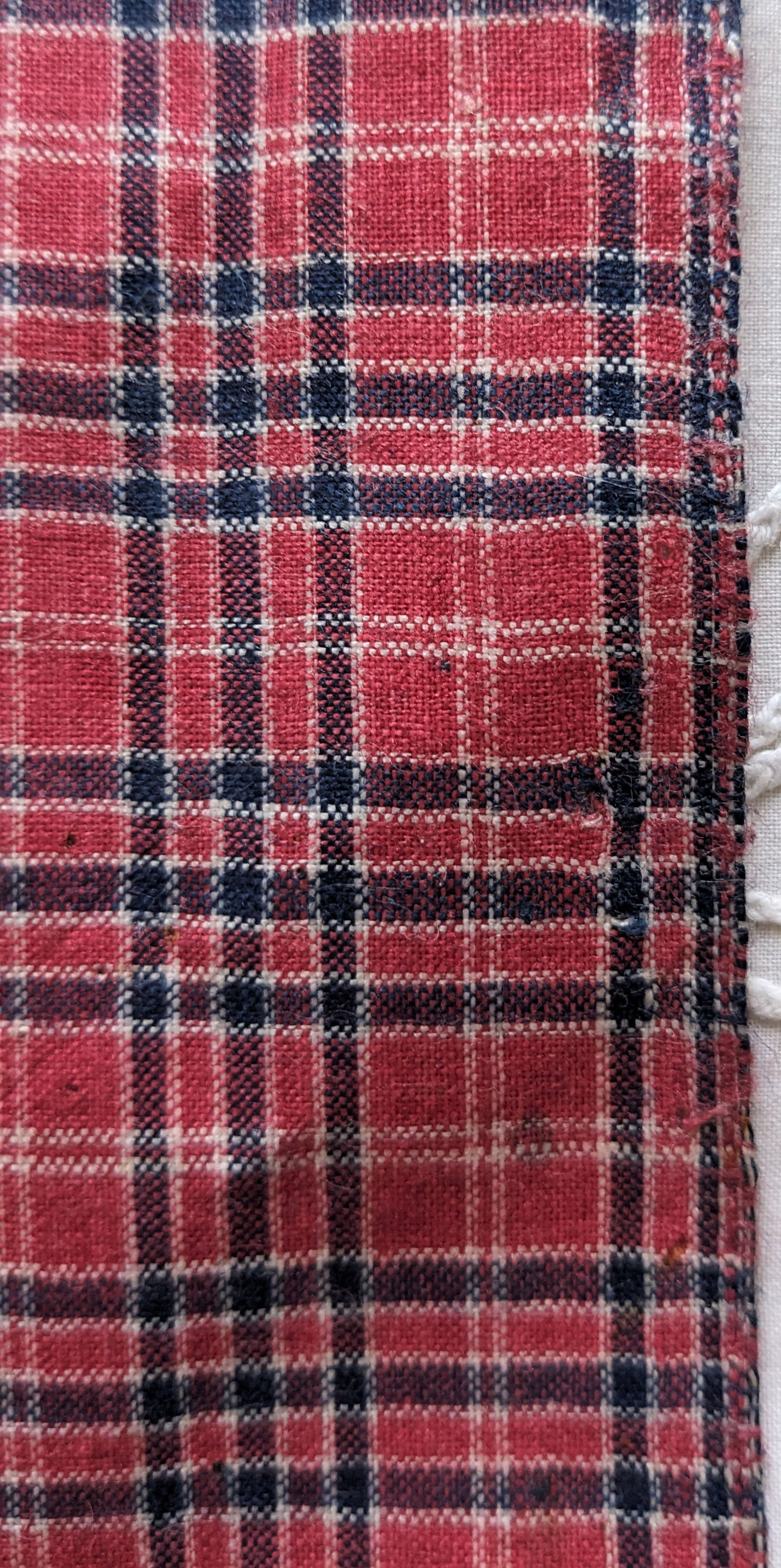Antique Dutch Cotton Plaid Late 1800's Red w/Navy & White Stripe