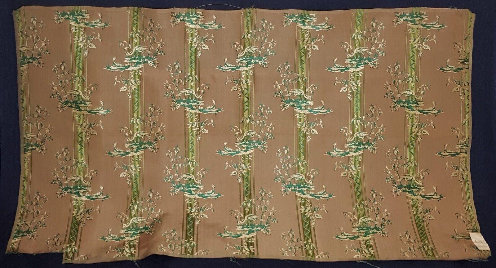 Amazing Antique Silk Brocade From Lyon Floral & Bird Design