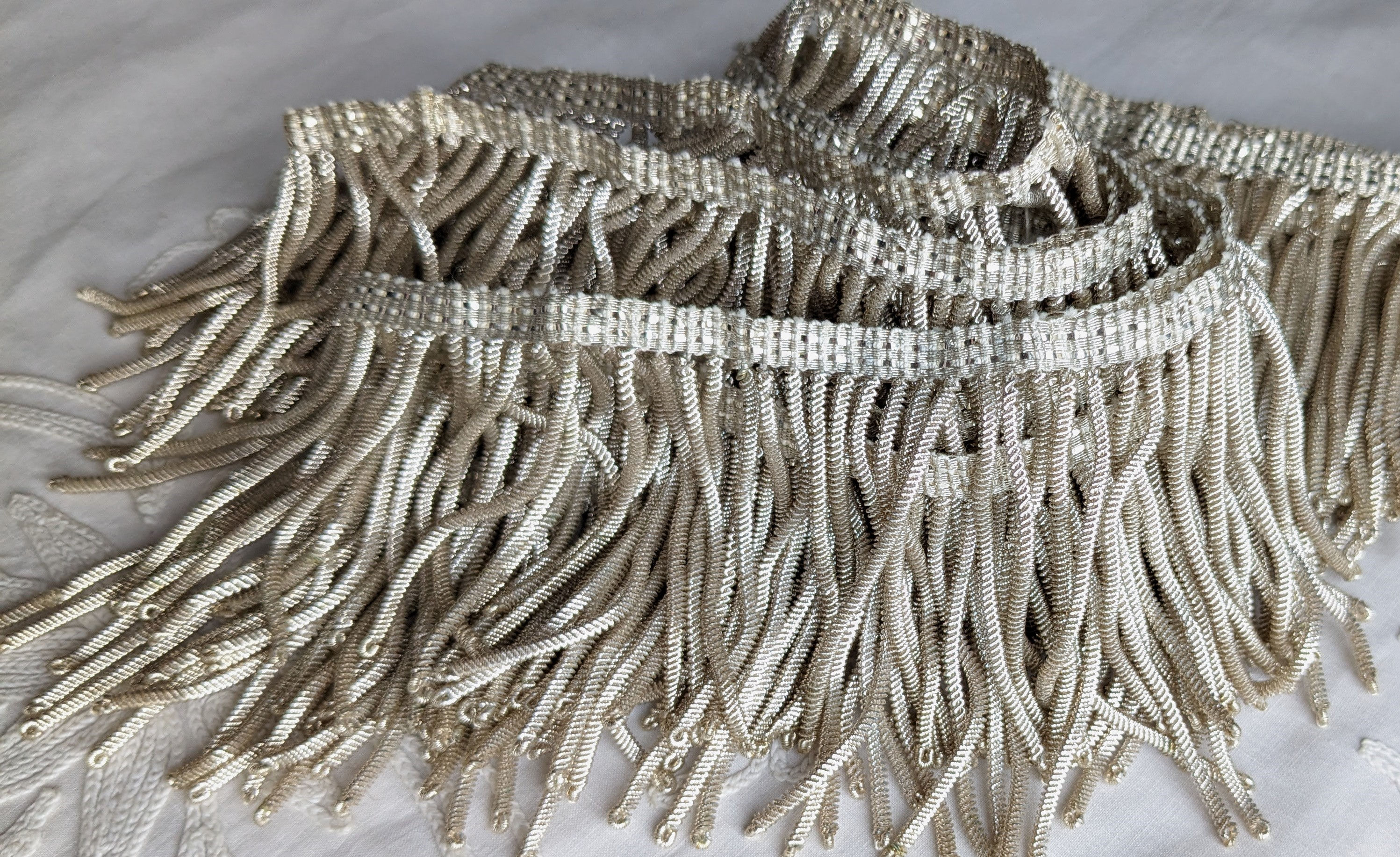 Vintage French Silver Metallic Bullion Fringe 2meters94cmx6cm