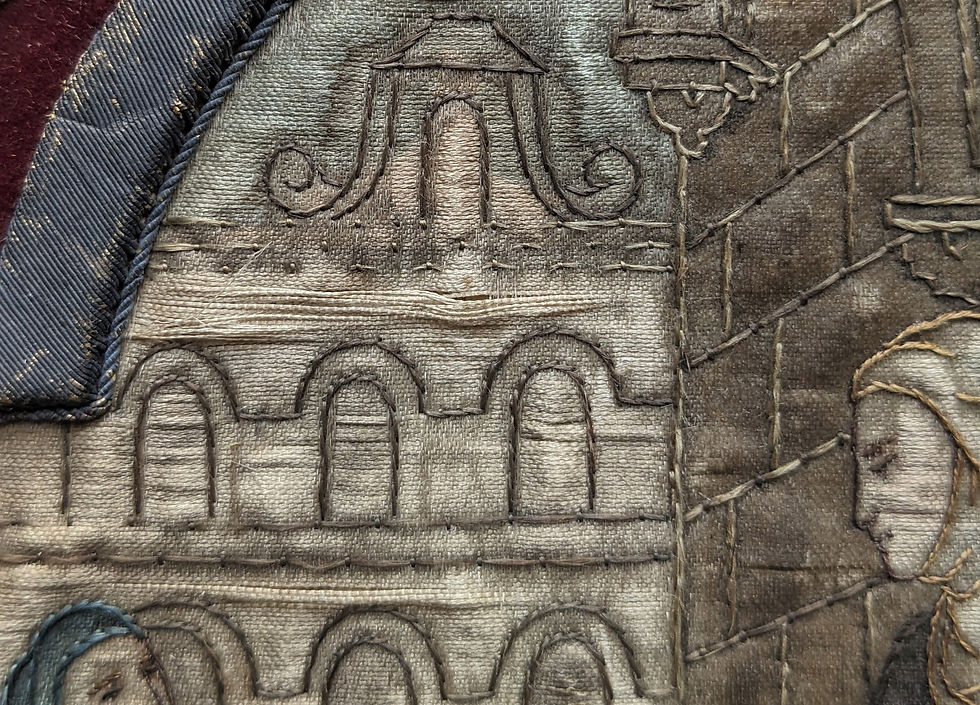 Thumbnail: Antique  Silk and Gold metallic Thread Hand Embroidered Religious Applique