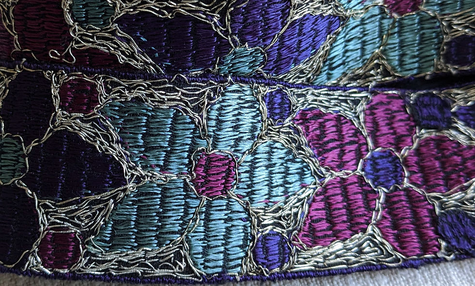 Thumbnail: Beautiful 1920's Silk & Metallic Thread Ribbon Trim French