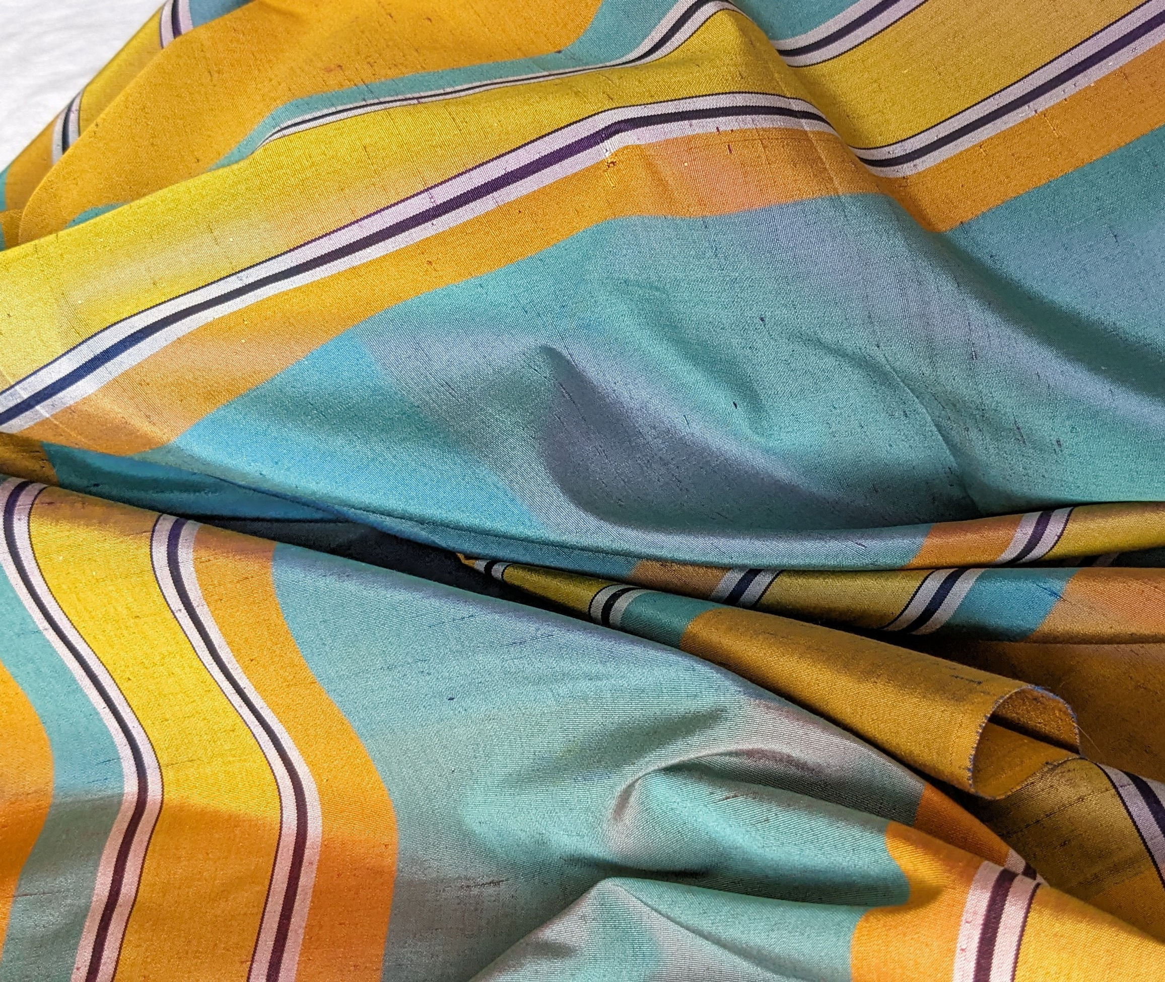 Antique Striped Lyon Silk Fabric Double Weave
