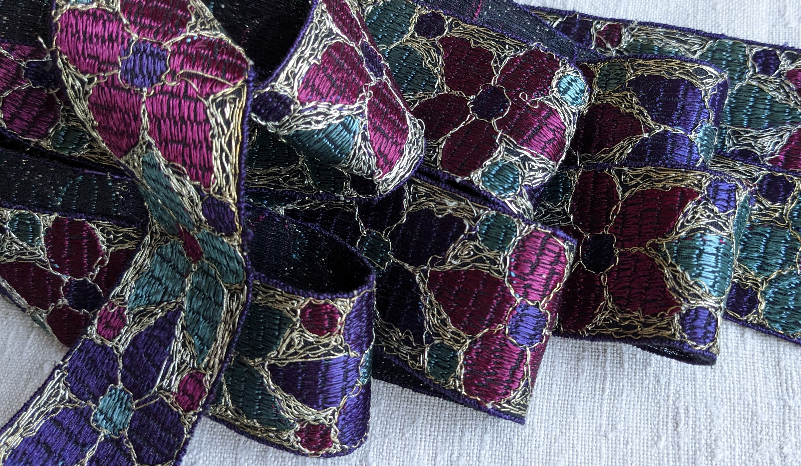 Beautiful 1920's Silk & Metallic Thread Ribbon Trim French