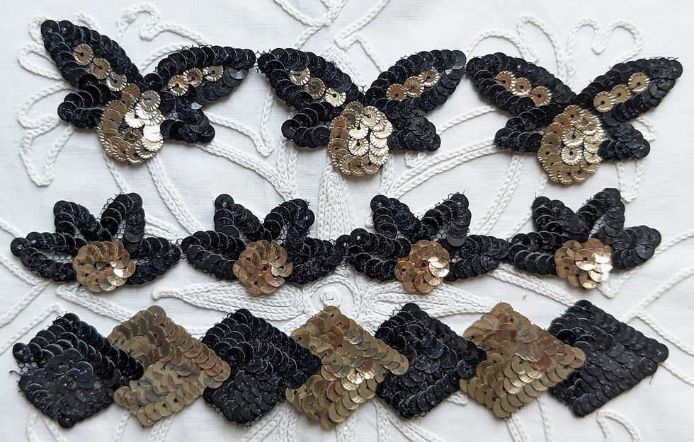 Thumbnail: A lot of 3 Vintage Celluloid and Silver Metal Spangle Dress Applique