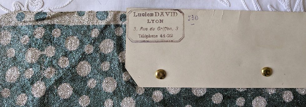 Thumbnail: Antique Silver & Green Lame Fabric Sample1920's French