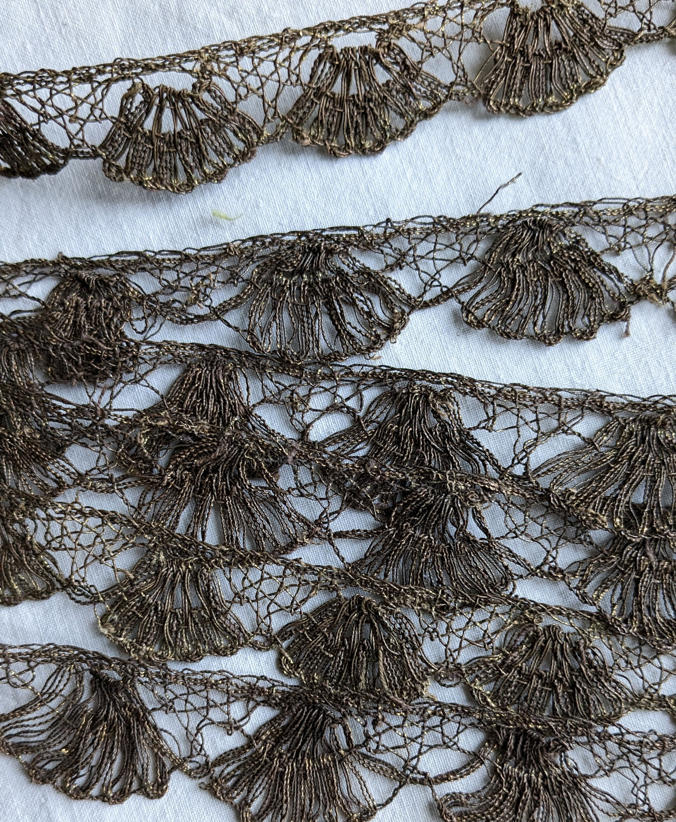 A Lot of 6 Antique Gold Metallic Torch Lace Trim French
