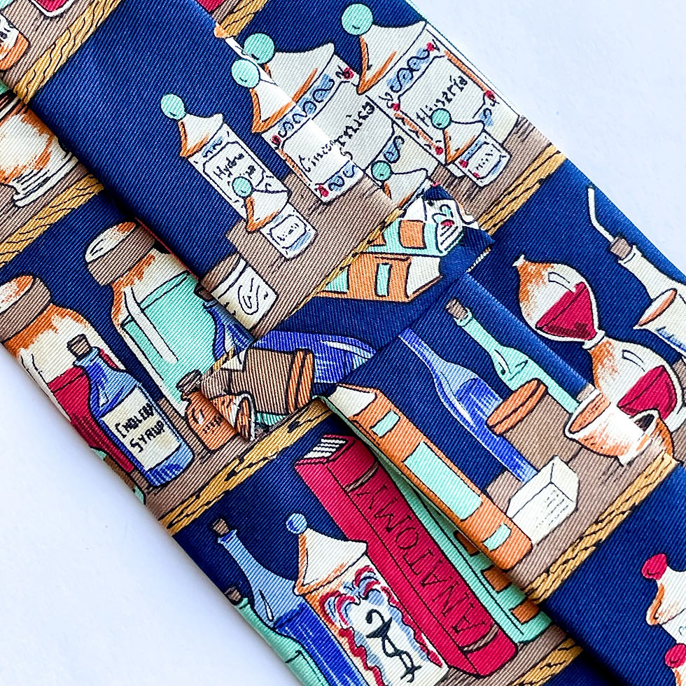 Miniatura: Corbata de “botica/farmacia” ; de seda, hecha en  Korea 🇰🇷 con hermoso diseño