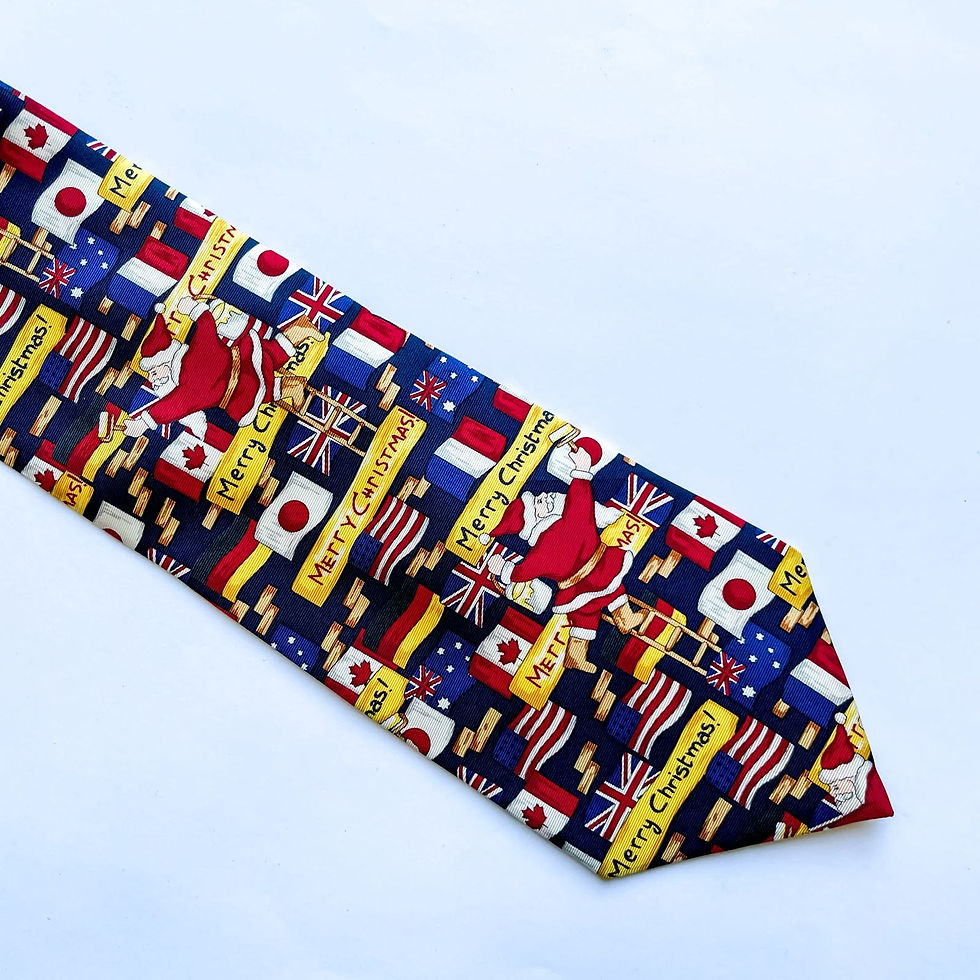 Corbata navideña del viaje por el mundo de papa Noel o viejito pascuero. Corbata de seda y fabricación italiana